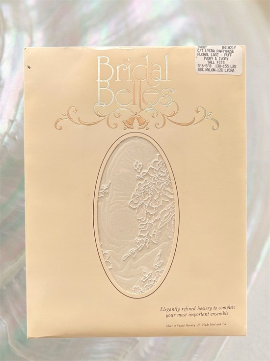 Bridal Belles Accessories - VTG NWT 80’s Bridal Belles Ivory Embroidered Tights Size Tall